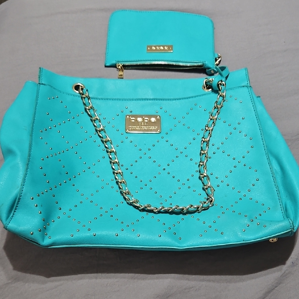 BEBE Brand Stylish Turquoise Studded Women's Bag Set